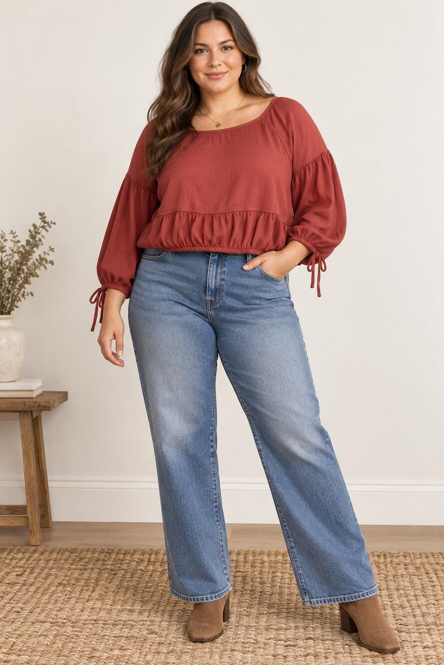 Aerie Women's SZ XXL Endless Summer Cropped Peplum Rust Red